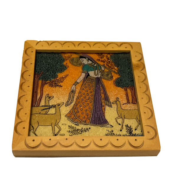 Gemstone Coasters From India Gem Stone & Wood Set Of 6 Hand Carved Set - Picture 6 of 7